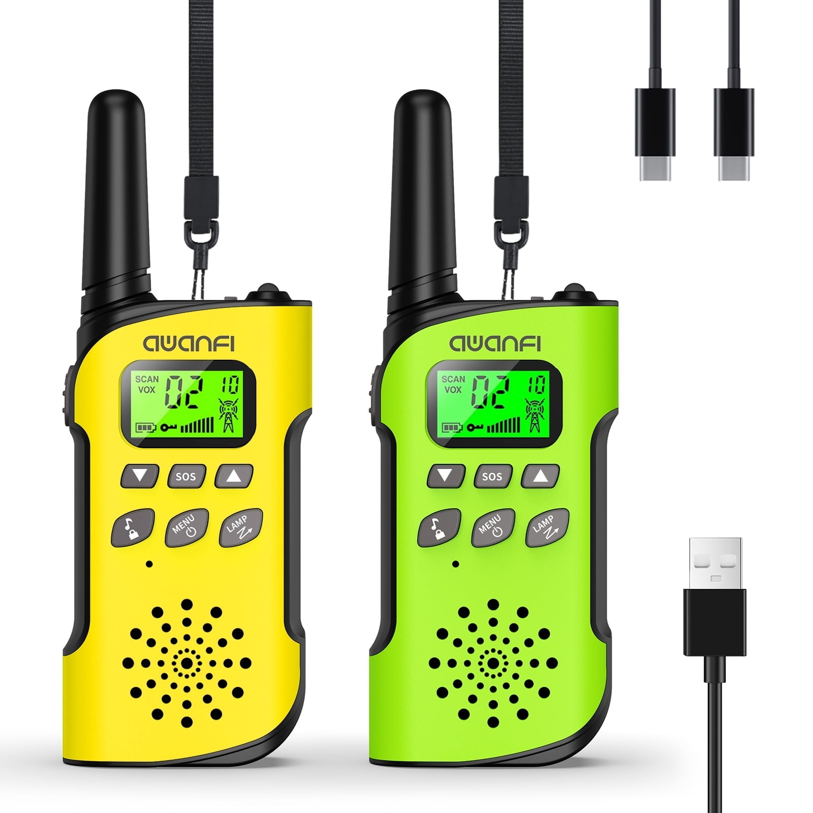 AWANFI Walkie Talkies 2 Pack with 22 Channel, LED Light, Rechargeable, Gifts for Boys and Girls